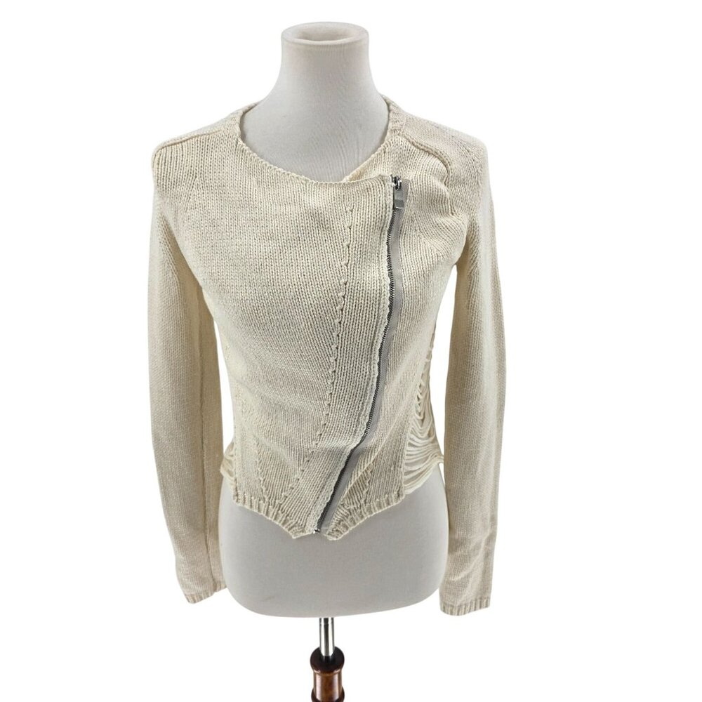 Dakota Collective Womens Ivory Knit Asymmetric Zip Cardigan